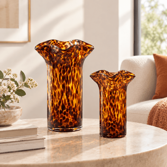2 Pack Ruffled Tortoise Shell Glvase Brown
