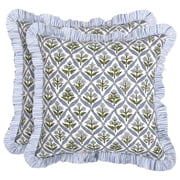 2 Pack Ruffled Trimmed Pillowcases Fade Resistant Flower Print Polyester Cushion Covers Living Room Bedroom Decors