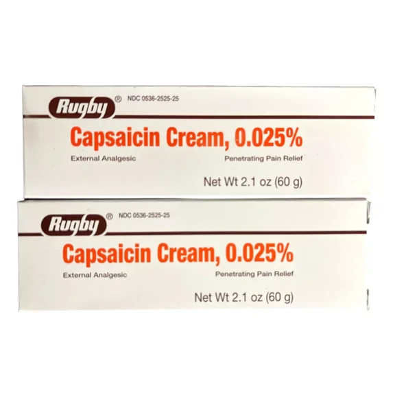 2 Pack Rugby Capsaicin Cream Pain Relief 0.025% 2.1 Oz Each