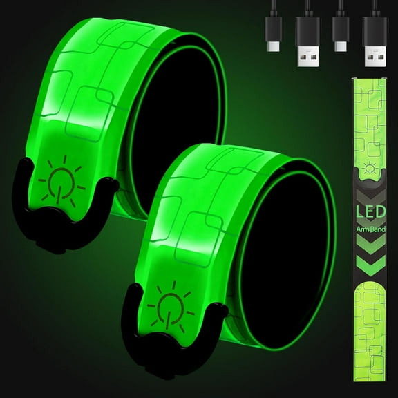 2 Pack Running Lights for Runners, LED Reflective Arm Bands with USB Rechargeable, High Visibility Light Up Reflectors for Walking Dog Cycling, Women Men Winter Running Gear Accessories