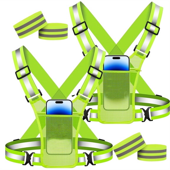 2 Pack Running Vest Chest Phone Holder for Women Men, Reflective Vest Safety Gear for Dog Walking Cycling - Adjustable Waist/Shoulder