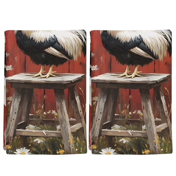 2 Pack Rustic Farmhouse Kitchen Towels Rustic Red Barn Rooster Wildflowers Decorative Dish Towel Sets Absorbent Quick Dry Hand Cloths Tea Towels for Cooking Baking Farmhouse Gifts 18x28in