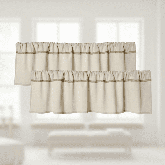 2 Pack Rustic Farmhouse Kitchen Valance, 12 Inch Rod Pocket Window Topper with Burlap Lace Trim, Neutral Short Curtain for Cozy Home Decor