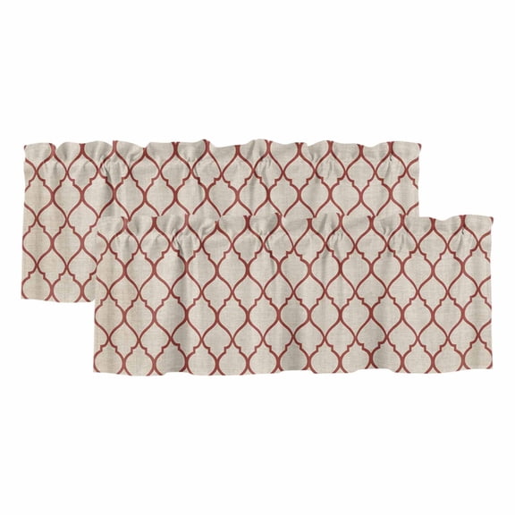 2 Pack Rustic Moroccan Valance for Window Geometric Quatrefoil Red Lattice Kitchen Valance Rod Pocket Short Curtain Topper Decorative Window Treatment for Living Room Bedroom 42"x12"