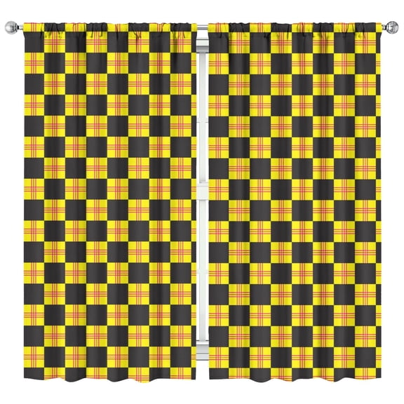 2 Pack Rustic Plaid Kitchen Curtains 42x84 Inch Tier Window Panels Rod Pocket Semi-Sheer Farmhouse Caf