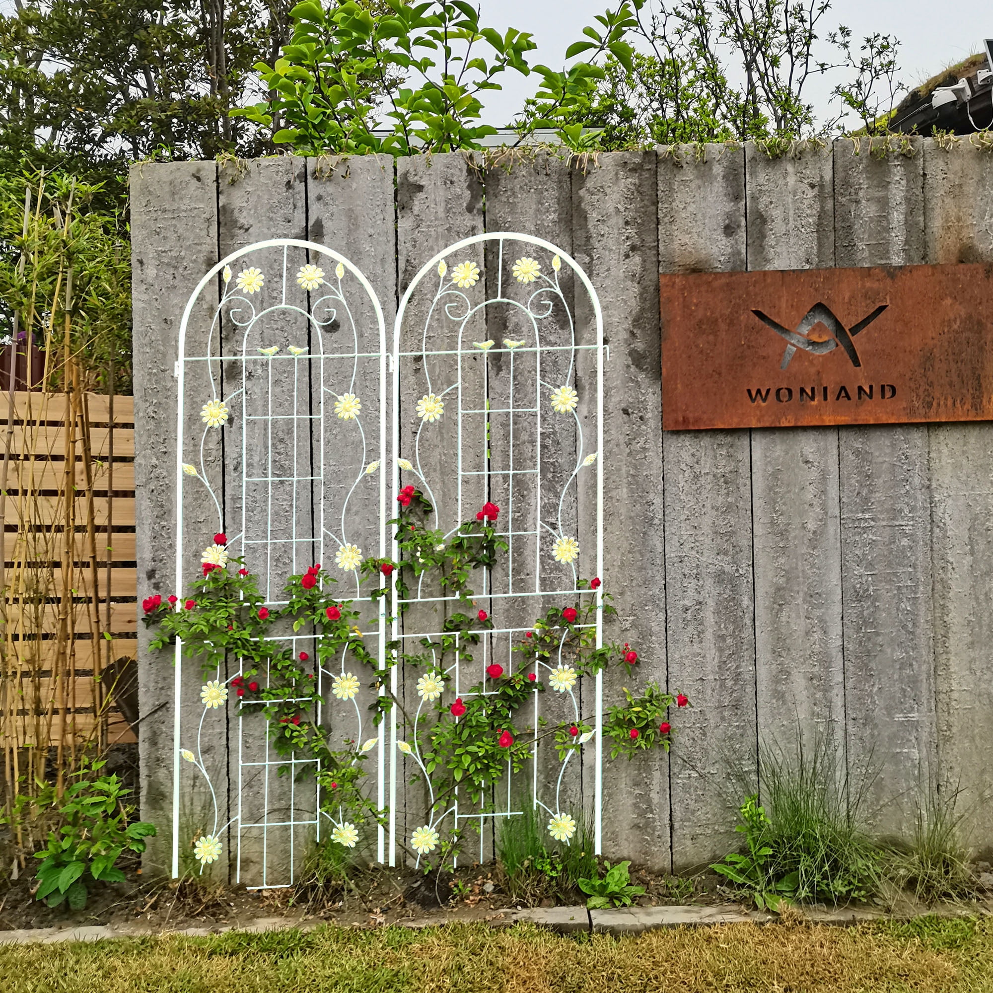 2 Pack Rustproof Steel Decorative Climbing Plants Trellis Garden Fencing for Flowers Vines Vegetablesfor Flowers Vines Vegetables White