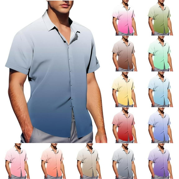 2 Pack S-4X Big and Tall Shirts for Men Plus Size Short Sleeve T-Shirts Button-Down Collared Lightweight Gradient Printed Hawaiian Beach Tees Tops