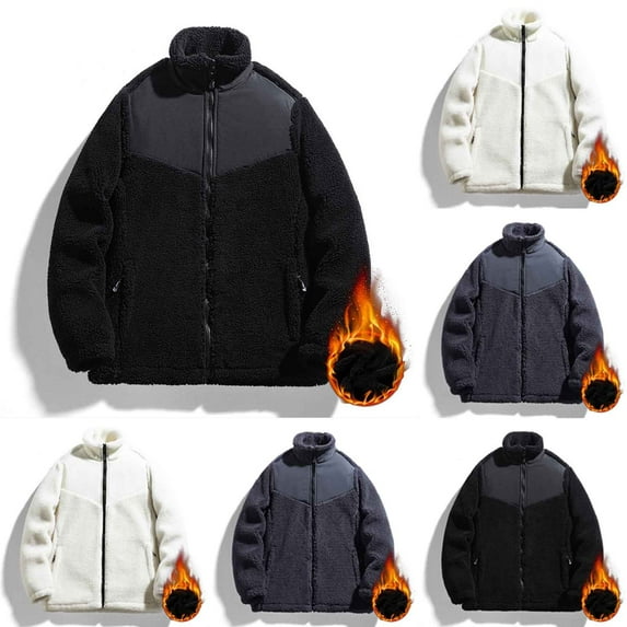 2 Pack S-4X Plus Size Fleece Jackets for Men with Zipper Pockets Big & Tall Coats Long Sleeve Zip Up Mock Neck Solid Color Thermal Warm Sherpa Jacket