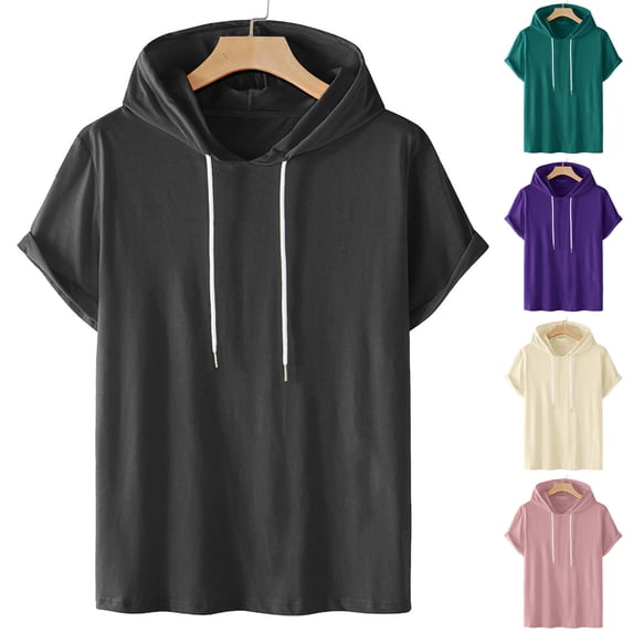 2 Pack S-4X Plus Size Hoodies for Men Big & Tall Short Sleeve T Shirts Mens Casual Solid Color Pullover Slim Breathable Going-Out Athletic Workout Tees Tops