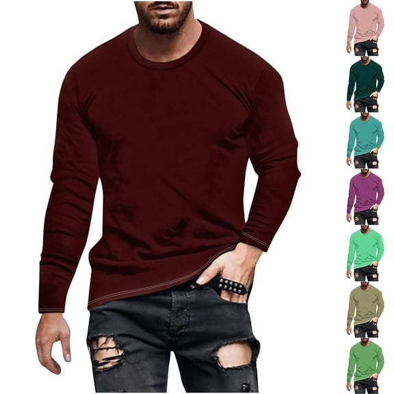 2 Pack S-4X Plus Size T Shirts for Men Big & Tall Long Sleeve Tees Tops Mens Casual Solid Color Pullover Crewneck Basic Loungewear Workout Tshirts Shirt