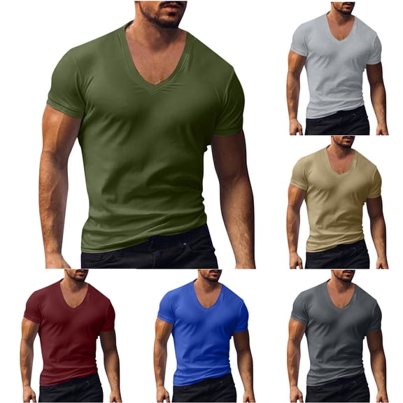 2 Pack S-4X Plus Size T Shirts for Men Big & Tall Short Sleeve V Neck Tees Tops Mens Trendy Solid Color Stretchy Slim Pullover Going-Out Muscle Tshirts Shirt