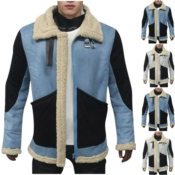 2 Pack S-4X Plus Size Winter Jackets for Men Big & Tall Fleece Lined Sueded Coats Long Sleeve Zip Up Collared Color Block Thermal Warm Jacket with Pockets