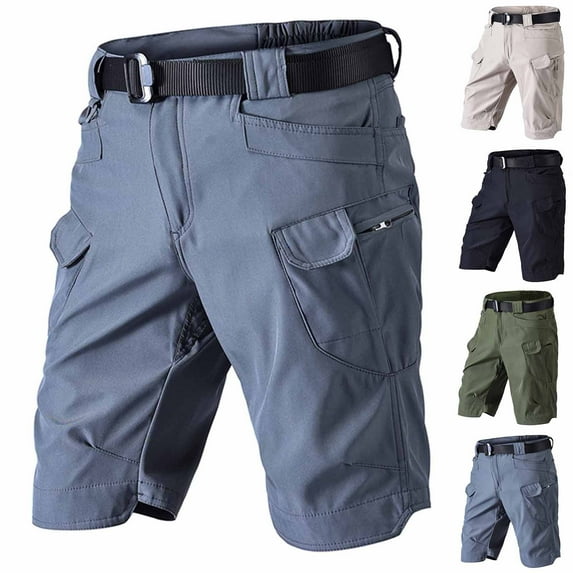 2 Pack S-5X Big & Tall Cargo Shorts for Men with Zipper Pockets and Belt Plus Size Straight Leg Elastic Waist Solid Color Athletic Hiking Tactical-Short