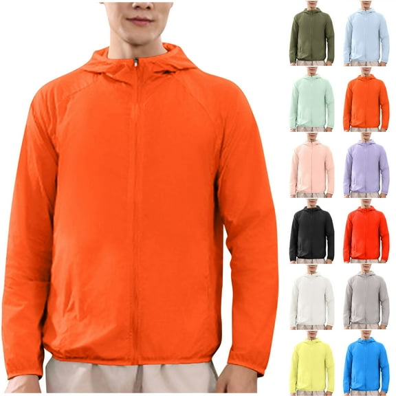 2 Pack S-5X Lightweight Jackets for Men with Pockets and Hood Plus Size Long Sleeve Full Zip Sun Protection Solid Color Outdoor-Hiking Coats