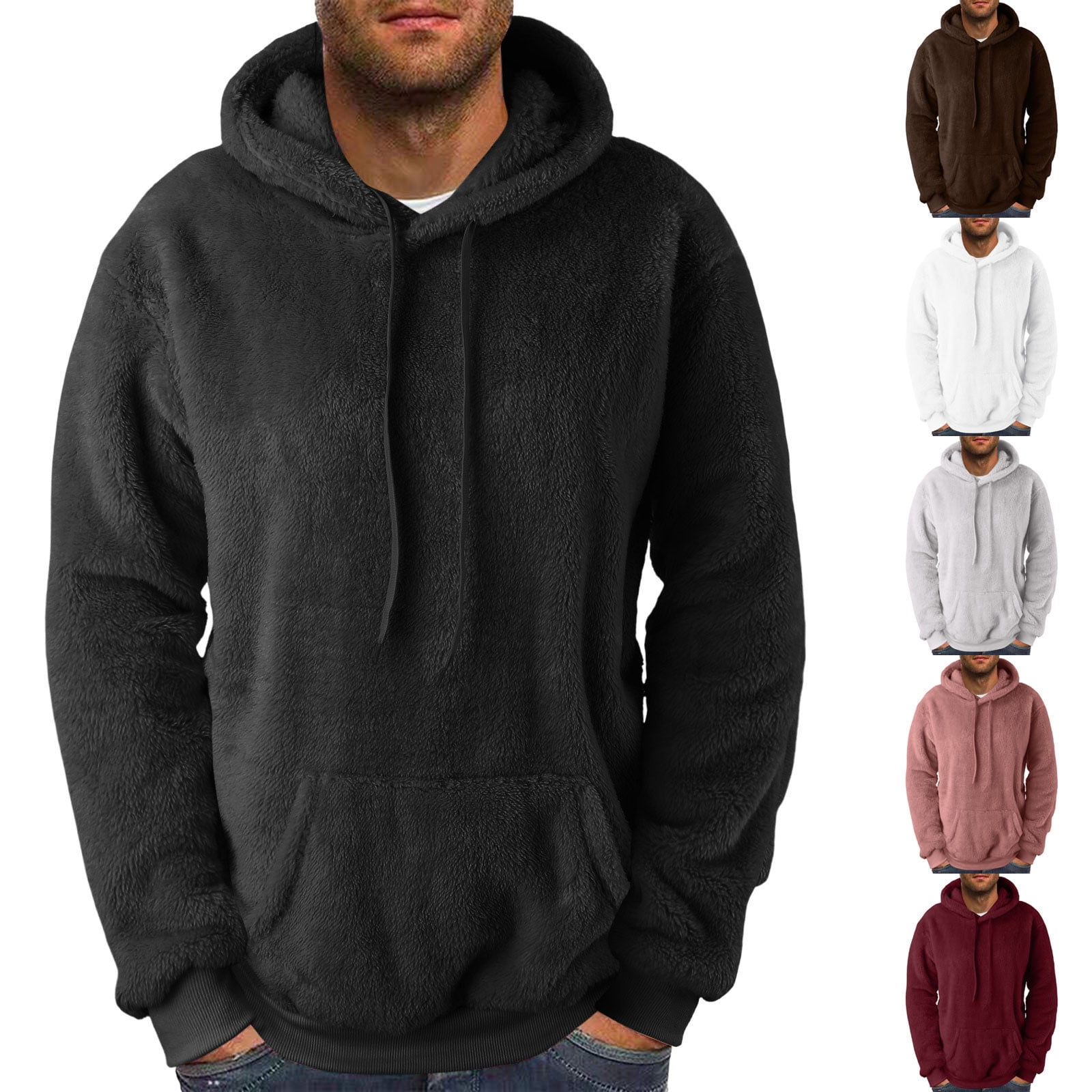 2 Pack S-5X Mens Big & Tall Hoodies with Front Pocket Plus Size Pullover Fleece Sweatshirts Long Sleeve Solid Color Thermal Warm Sherpa Hooded Tops