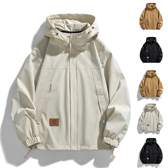 2 Pack S-5X Mens Big & Tall Rain Jackets with Pockets and Hood Plus Size Zip-Up Raincoats Lightweight Long Sleeve Solid Waterproof Hiking Outerwear Jacket