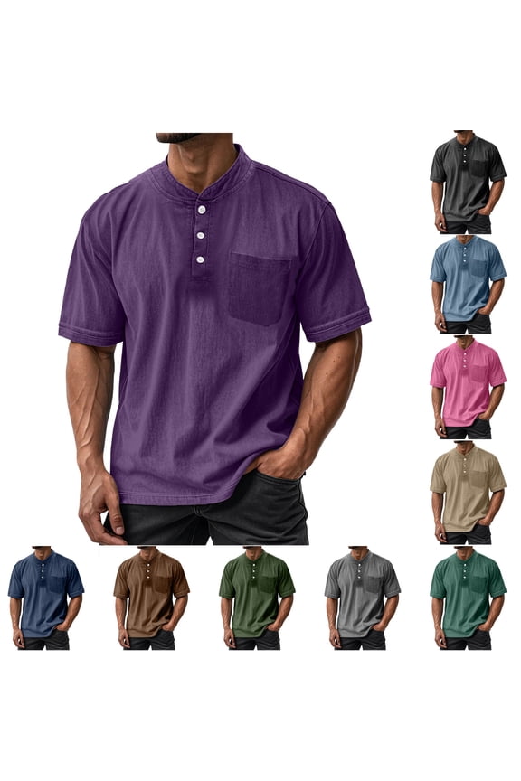 2 Pack S-5X Mens Big & Tall T-Shirts with Pocket Plus Size Short Sleeve T Shirts Button Stand Collared Pullover Casual Solid Basic Tees Tops
