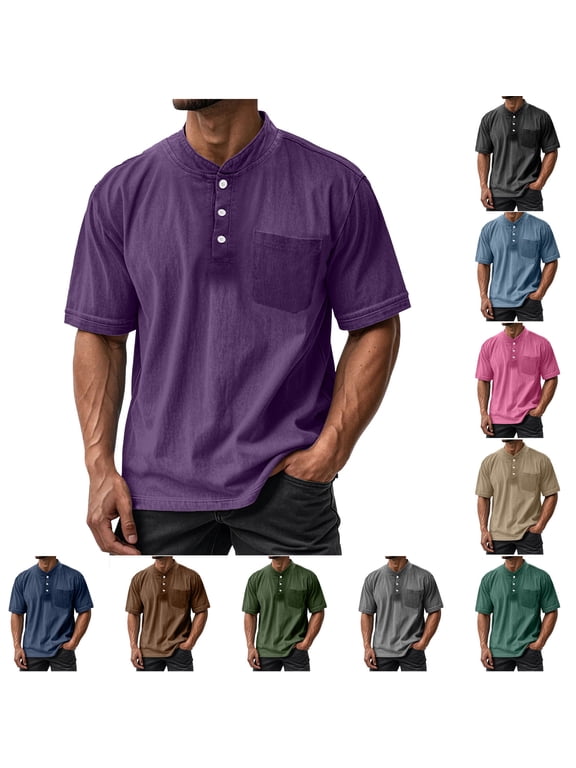 2 Pack S-5X Mens Big & Tall T-Shirts with Pocket Plus Size Short Sleeve T Shirts Button Stand Collared Pullover Casual Solid Basic Tees Tops