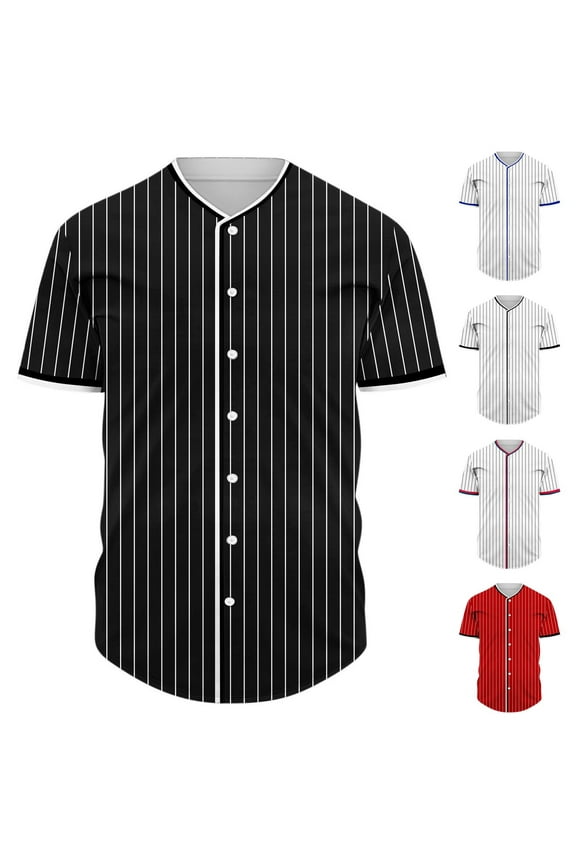 2 Pack S-5X Plus Size Baseball Shirts for Men Big & Tall Short Sleeve Tshirts Shirt Mens Casual Stripe Printed Button-Down V Neck Athletic Workout Tees Tops