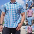 thumbnail image 1 of 2 Pack S-6X Mens Big and Tall Shirts with Pocket Plus Size Short Sleeve T-Shirts Button-Down Collared Lightweight Plaid Printed Work Tshirts Shirt, 1 of 8