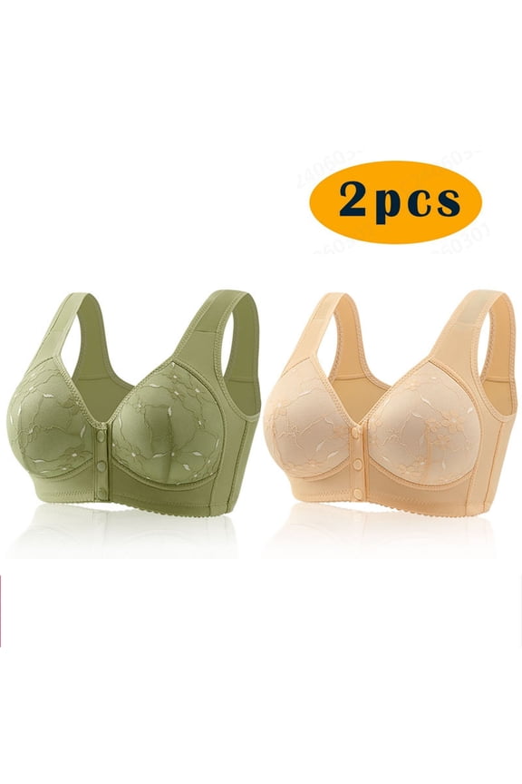 2 Pack S-6X Womens Plus Size Bras Front Closure Wireless Bralettes for Women Multipack Full-Coverage Push Up Underwear Bra