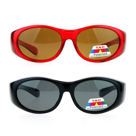(2-Pack) SA106 Kids Size 47mm Fit Over OTG Polarized Sunglasses Black and Red
