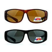 (2-Pack) SA106 Kids Size Polarized Anti-glare 48mm Fit Over OTG Sunglasses Black and Brown