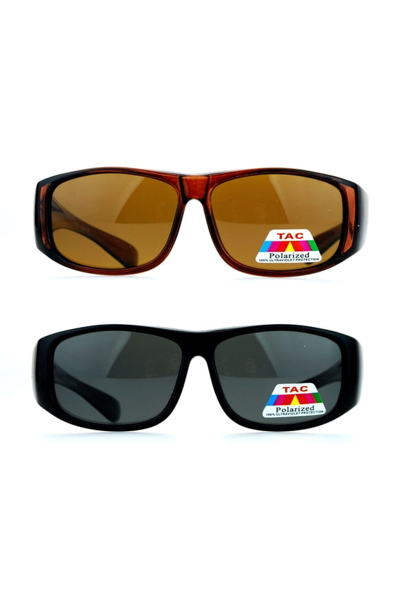 (2-Pack) SA106 Kids Size Polarized Anti-glare 48mm Fit Over OTG Sunglasses Black and Brown