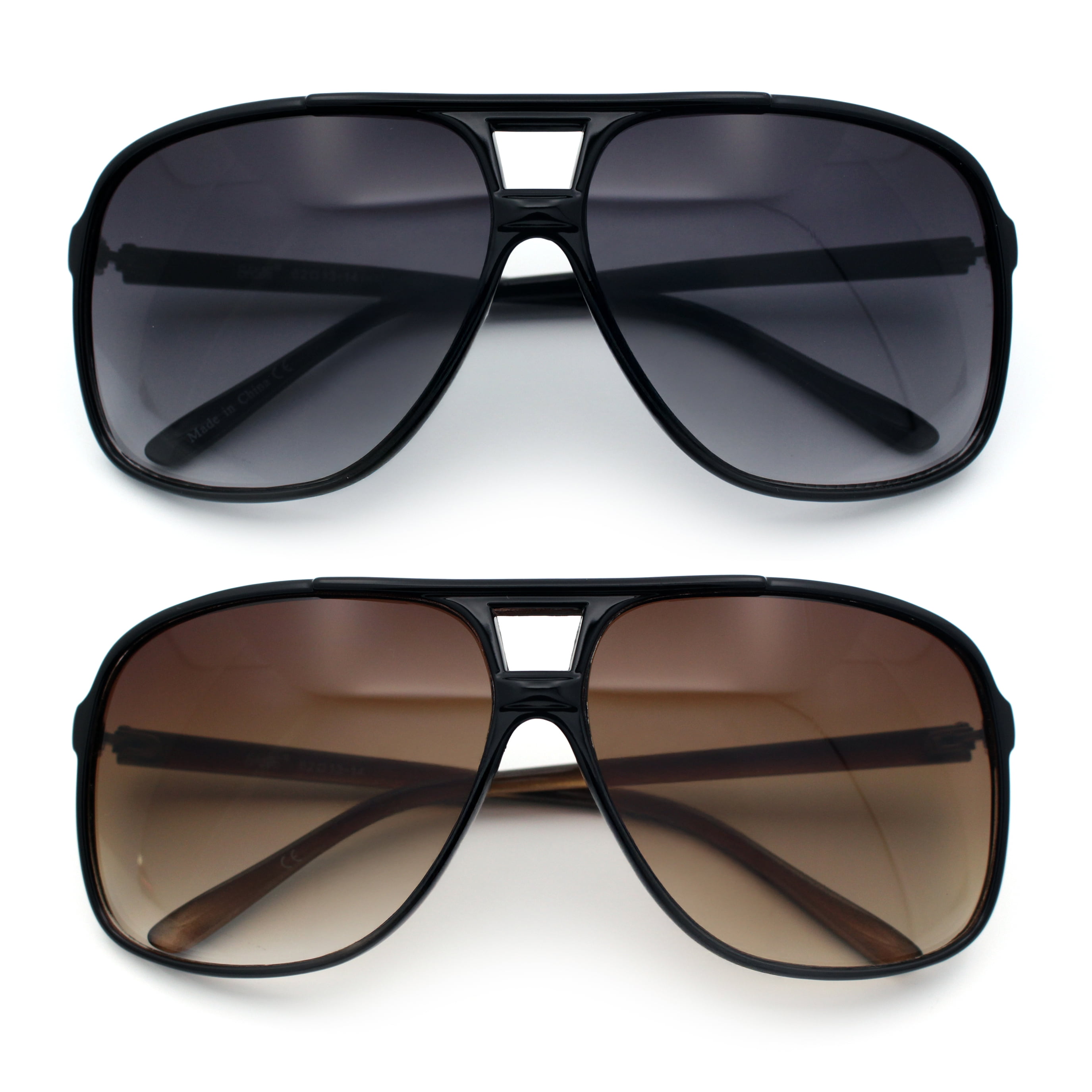 (2-Pack) SA106 Oversize Large Thin Plastic Racer Mens Sport Sunglasses 1 Black 1 Brown