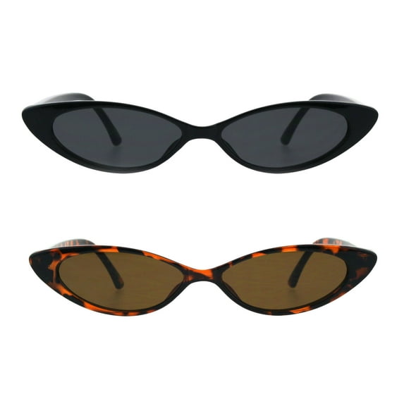 (2-Pack) SA106 by SA106 Narrow Thin Cat Eye Plastic Gothic Retro Sunglasses 1 Black 1 Tortoise