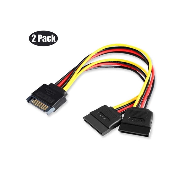 2 Pack SATA Power Splitter Cable 15 Pin SATA Power Splitter Cable Adapter SATA 15 Pin Male to Dual Female Power Cable 8 inch