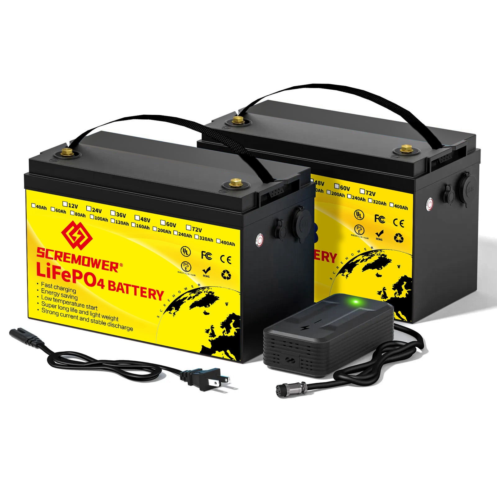 2 Pack 12V 100AH LiFePO4 Lithium Battery,SCREMOWER 24V 100Ah Deep Cycles RV Batteries for Trolling Motor,Marine,Boat,Camper Solar