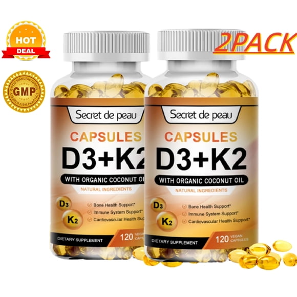 (2 Pack) SDP Vitamins D3 & K2 Dietary Supplement, Supports Healthy & Immune, 240 Capsules Total (Non GMO, Soy Free, Gluten Free)