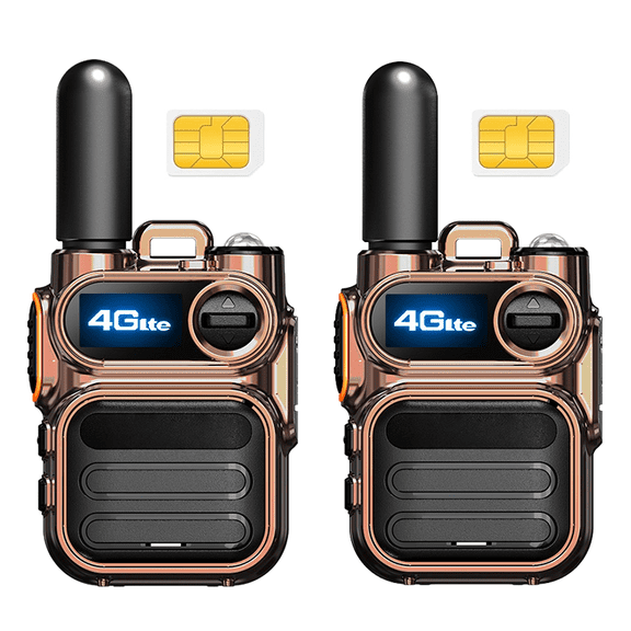 (2-Pack, SIM Cards Included) 4G LTE Network Walkie Talkie SIM Card Two-Way Radio Unlimited Range Push-to-Talk Device Rechargeable Portable Cellular Intercom