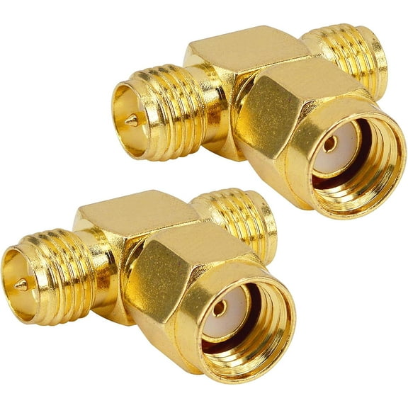 2-Pack SMA Connector Splitter RP-SMA Male to 2 RPSMA Female Triple T Adapter 3 Way Splitter Antenna Converter for FPV Drone,GPS,WiFi Antenna (NOT for TV)