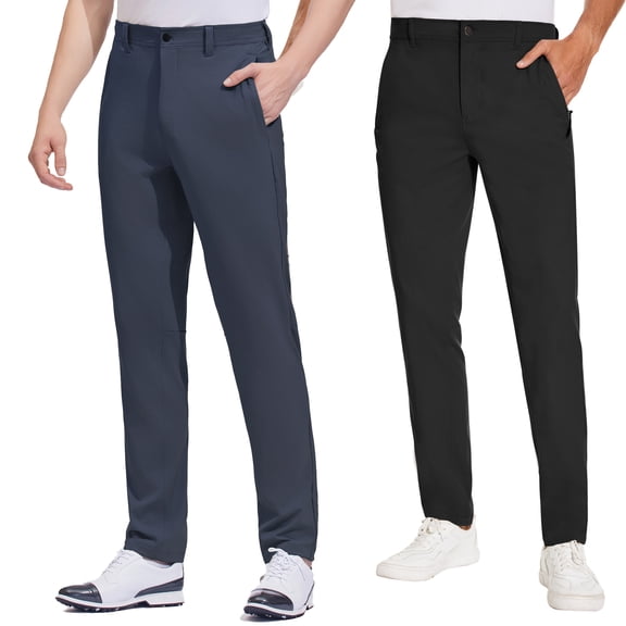 2-Pack SPECIAL MAGIC Men's Stretch Golf Pants with Zipper Pockets, Waterproof Lightweight Slim Fit Work Travel Pants