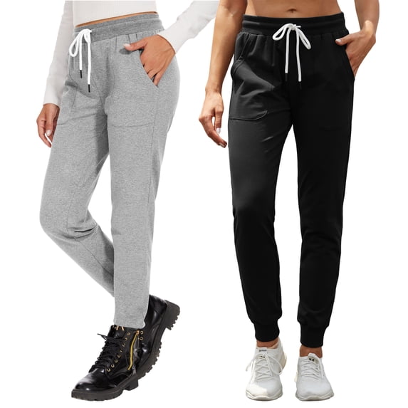 2-Pack SPECIAL MAGIC Women's Cotton Tapered Jogger Sweatpants with Drawstring, Rib Cuffs, Soft Stretch Lounge Pants