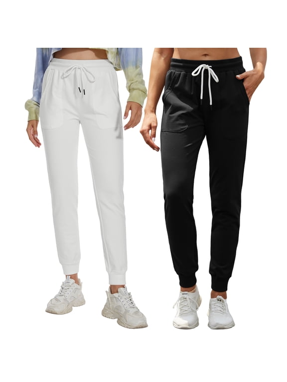 2-Pack SPECIAL MAGIC Women's Cotton Tapered Jogger Sweatpants with Drawstring, Rib Cuffs, Soft Stretch Lounge Pants