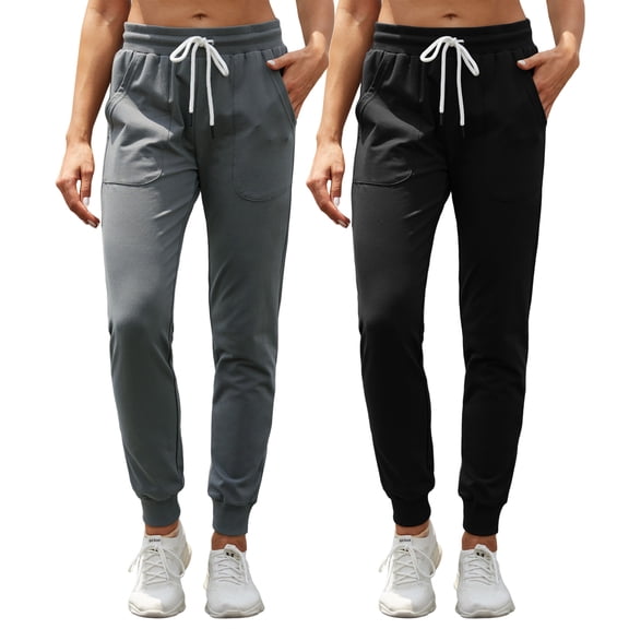 2-Pack SPECIAL MAGIC Women's Cotton Tapered Jogger Sweatpants with Drawstring, Rib Cuffs, Soft Stretch Lounge Pants
