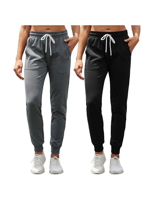 2-Pack SPECIAL MAGIC Women's Cotton Tapered Jogger Sweatpants with Drawstring, Rib Cuffs, Soft Stretch Lounge Pants