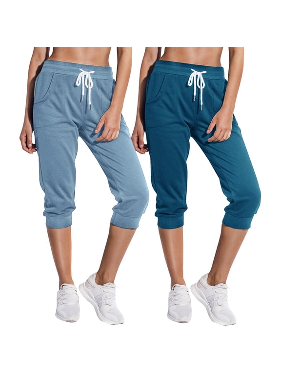 2-Pack SPECIAL MAGIC Women's Cropped Sweatpants Capri Jogger Pants with Drawstring Waist and Side Pockets for Running Lounge Yoga