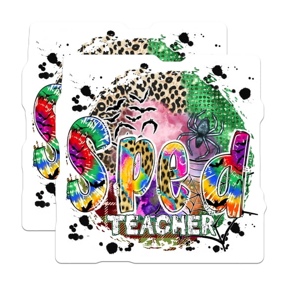 (2 Pack) SPED Teacher Appreciation Magnets - Halloween Classroom Decoration - Spooky Leopard Tie Dye Bats Spider Design - 5 Inches On Longest Side - Thick Durable Magnet - Made in USA - MAG20825