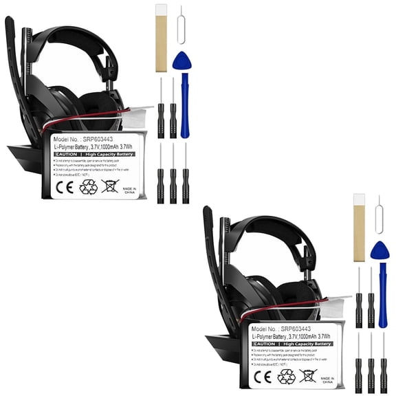 2 Pack SRP603443 Battery 1000mAh Rechargeable Replacement for Astro A50 Wireless Gaming Headset Over Ear Headphone Backup Power Supply Battery