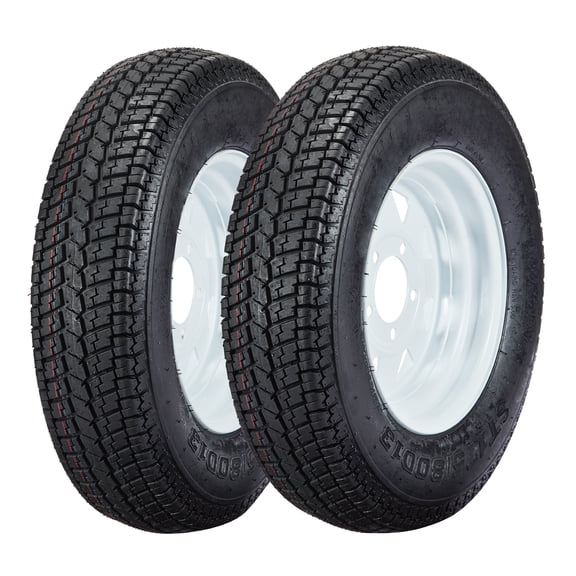 2-Pack ST175/80D13 Trailer Tires & White Spoke Wheels 5 Lug 4.5" 6PR Load C