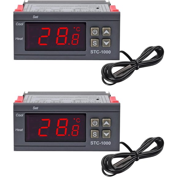 2 Pack STC-1000 AC 10A 110V-220V All-Purpose Digital LED Temperature Controller Heating Cooling Thermostat 2 Relays Output with NTC Sensor Probe