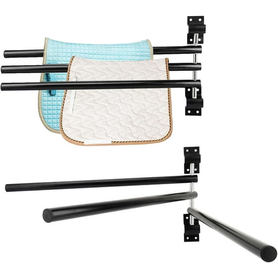 2 Pack Saddle Pad Rack with 3 Bar,Wall Mounted Swinging Horse Blanket ...