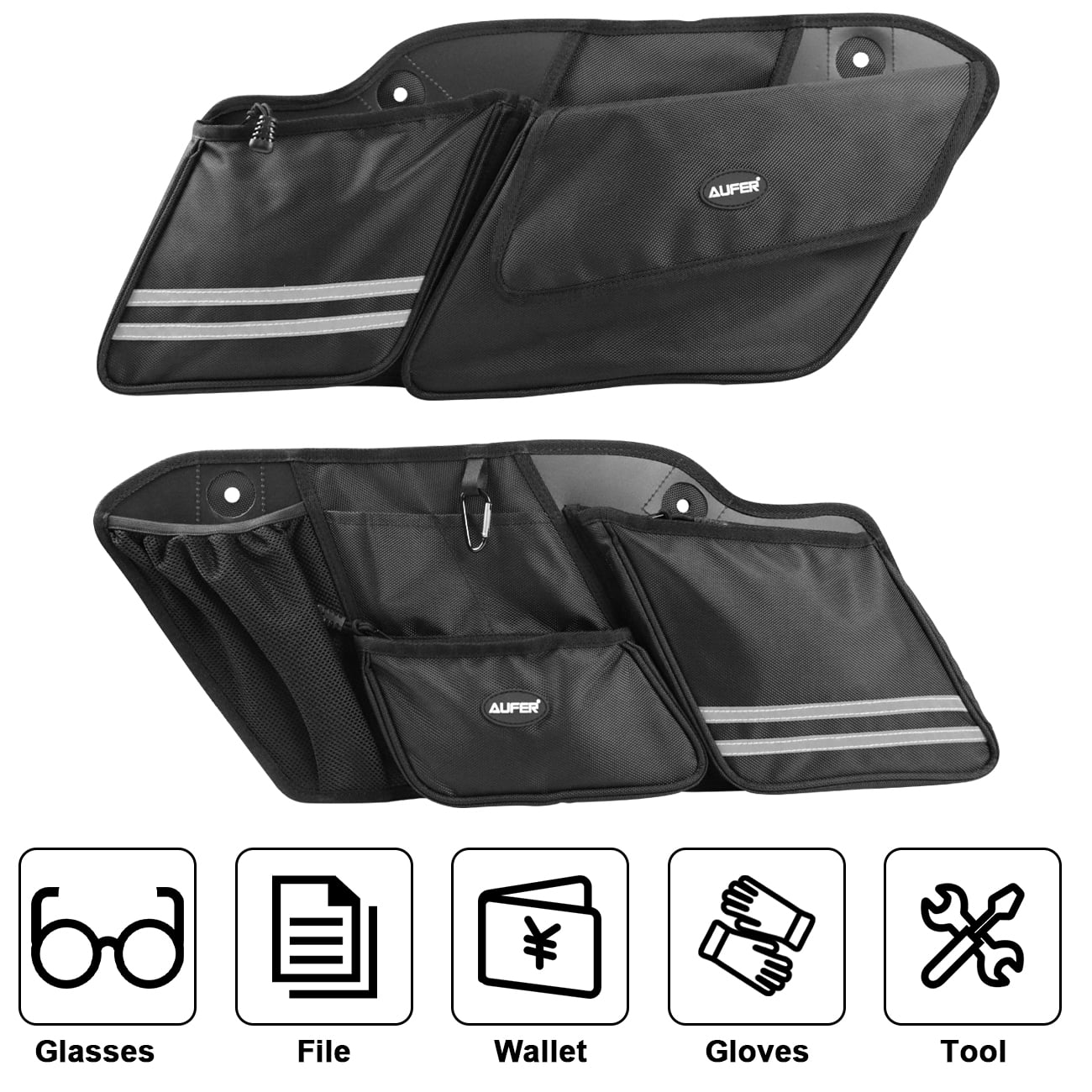 2 Pack Saddlebag Liners Saddle Bag Side Organizer Storage Bag Compatible With For 1993-2013 Touring Road King Road Glide Electra Glide Street Glide Saddlebag Wall Organizers (Left \u0026 Right Black)