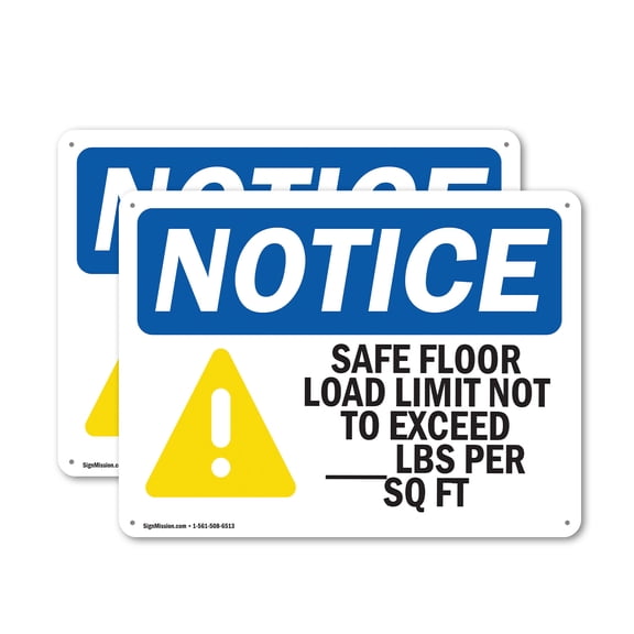 (2 Pack) Safe Floor Load Limit Not To Exceed Custom OSHA Notice Sign 10 Inch X 7 Inch Indoor / Outdoor Rust-Free Aluminum Metal Signs for Workplace, Workshop, and Construction Site, Made in the USA