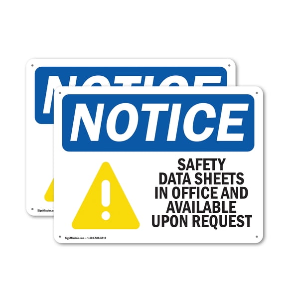 (2 Pack) Safety Data Sheets In Office OSHA Notice Sign 14 Inch X 10 Inch Plastic Sign, Weather Resistant, UV Protected for Workplace, Business, and Construction Site, Made in the USA