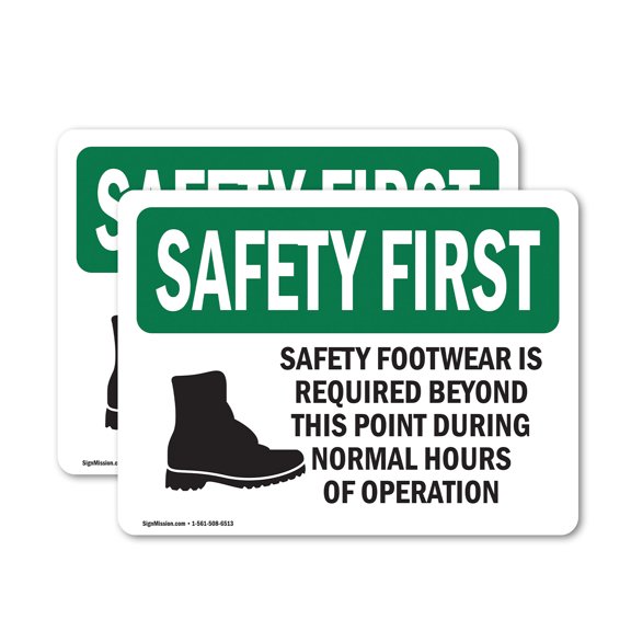 (2 Pack) Safety Footwear Is Required With Symbol OSHA Safety First Sign